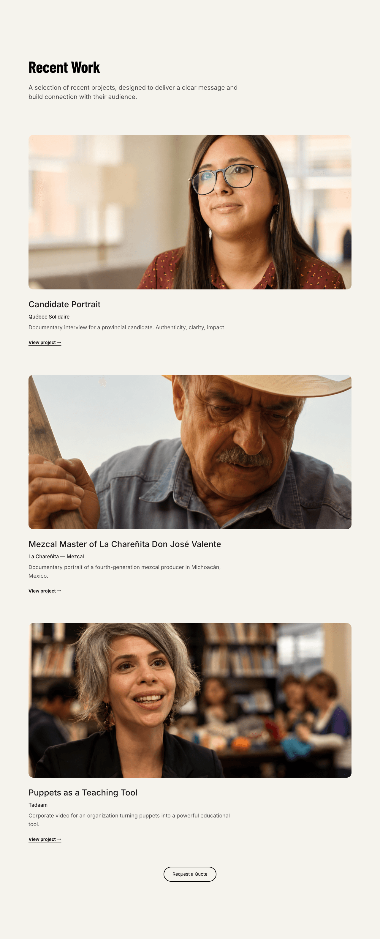 Work presented as case studies with client and context.
